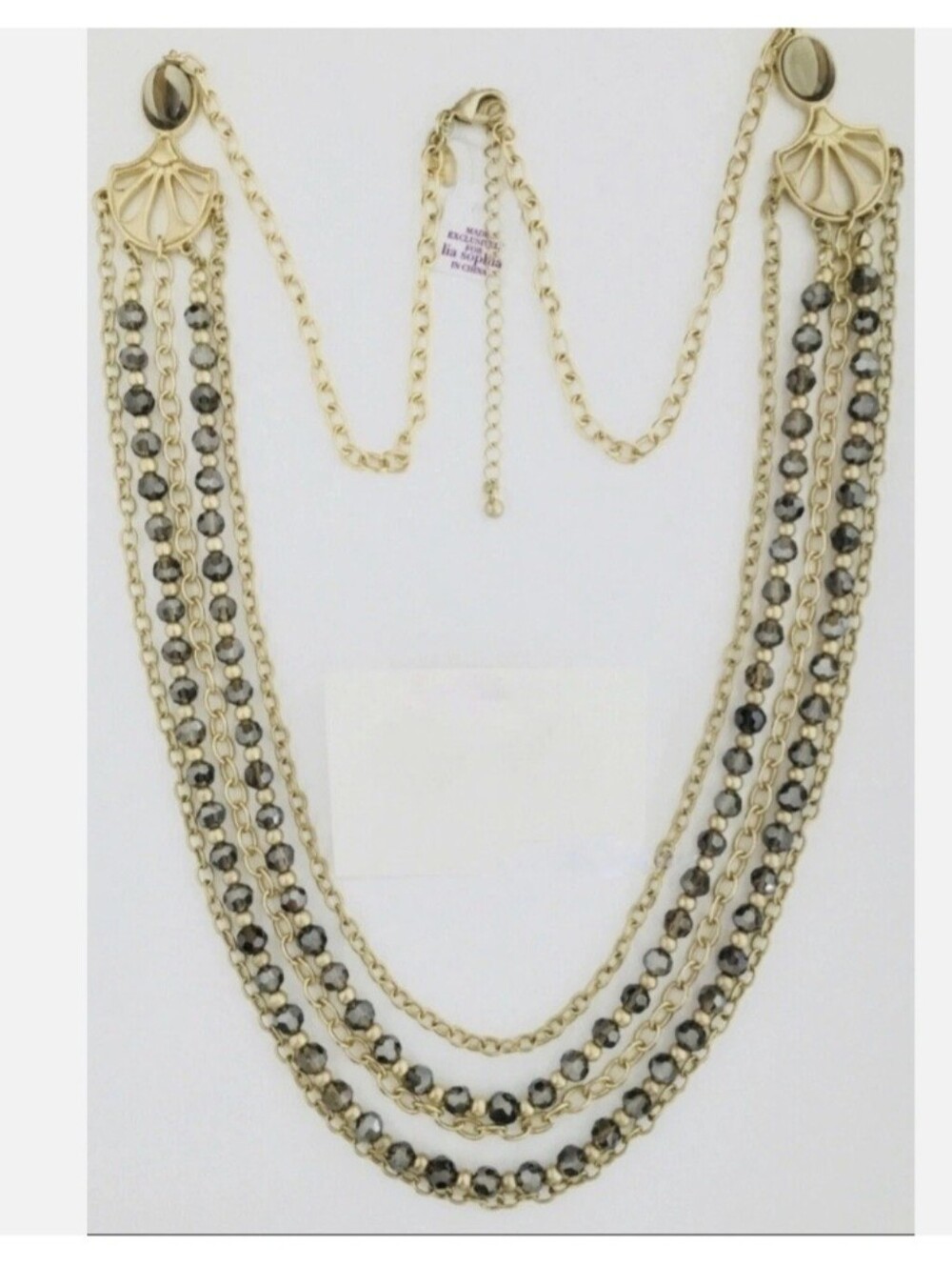 Lia Sophia Legendary Gold & Smoky Brown Crystal Multi-strand Statement Necklace